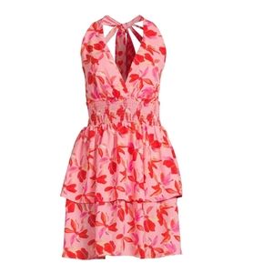 Madden NYC Juniors‎ Plunge Halter Dress with Tiered Skirt L (11-13)